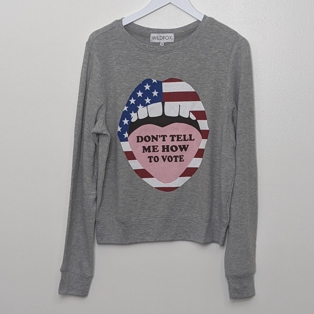 Wildfox NWT Don't Tell Me How To Vote Medium Gray Sweater